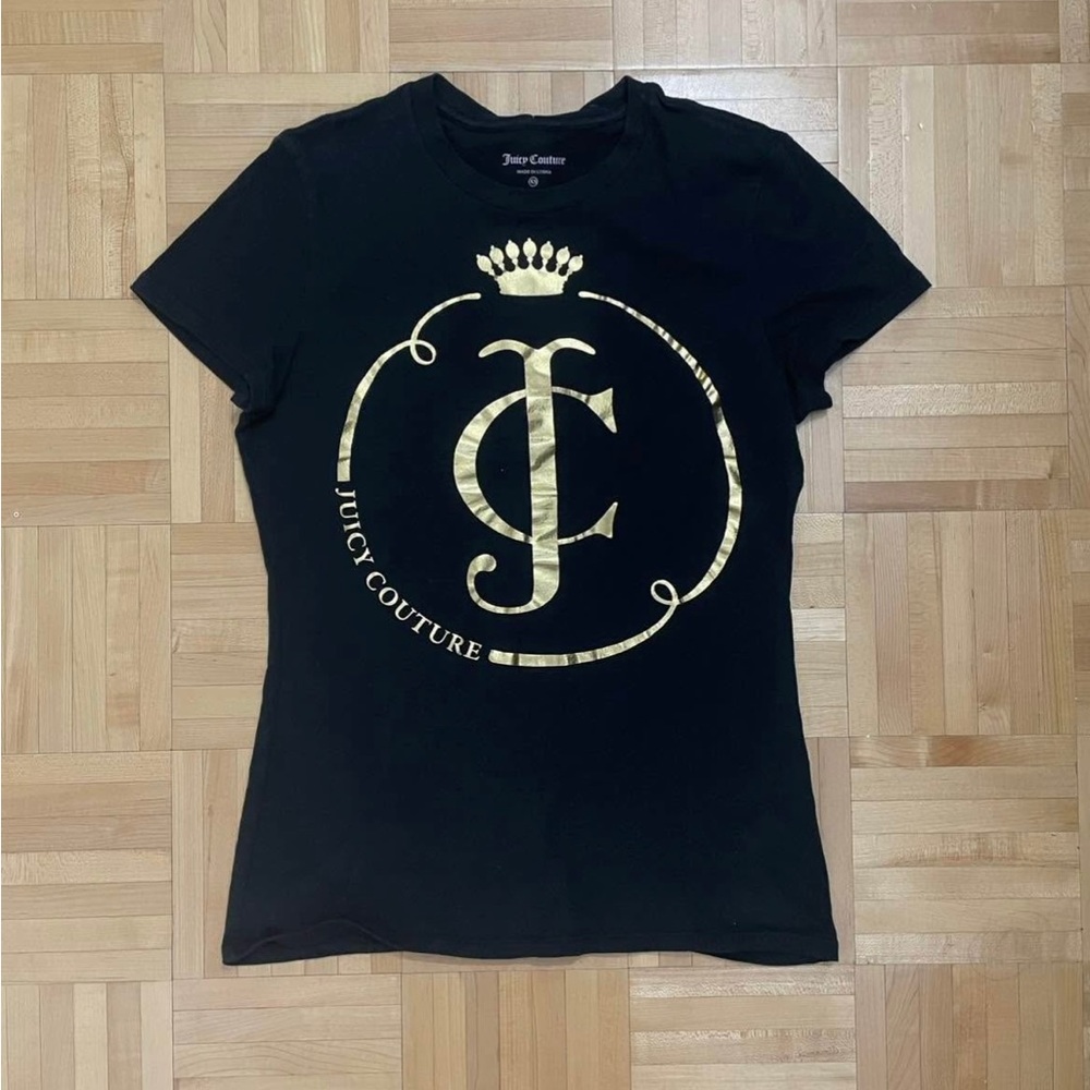 Juicy Couture Black Fitted Graphic Tee Y2K